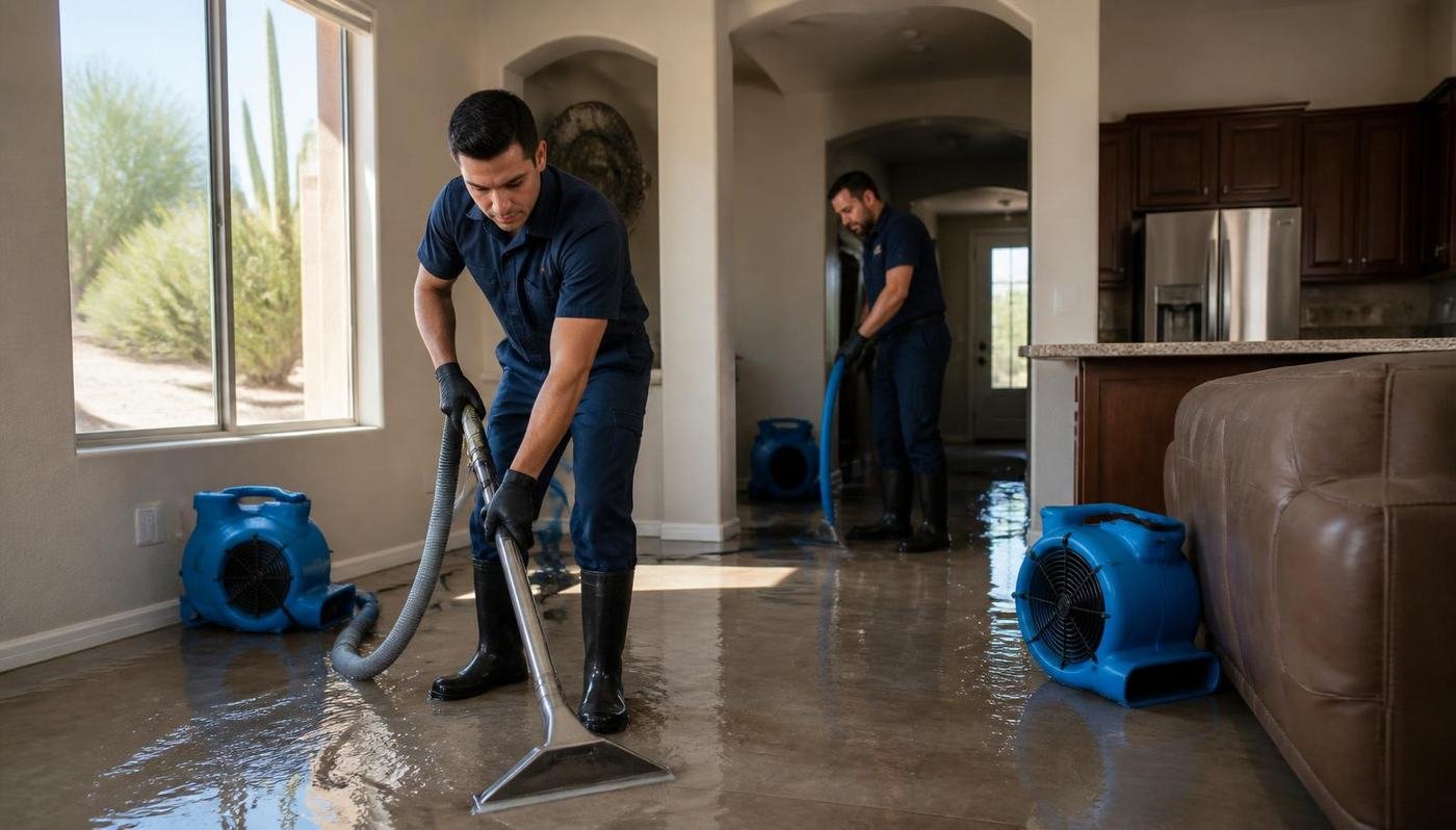 IICRC-certified restoration technicians working on an Arizona water loss