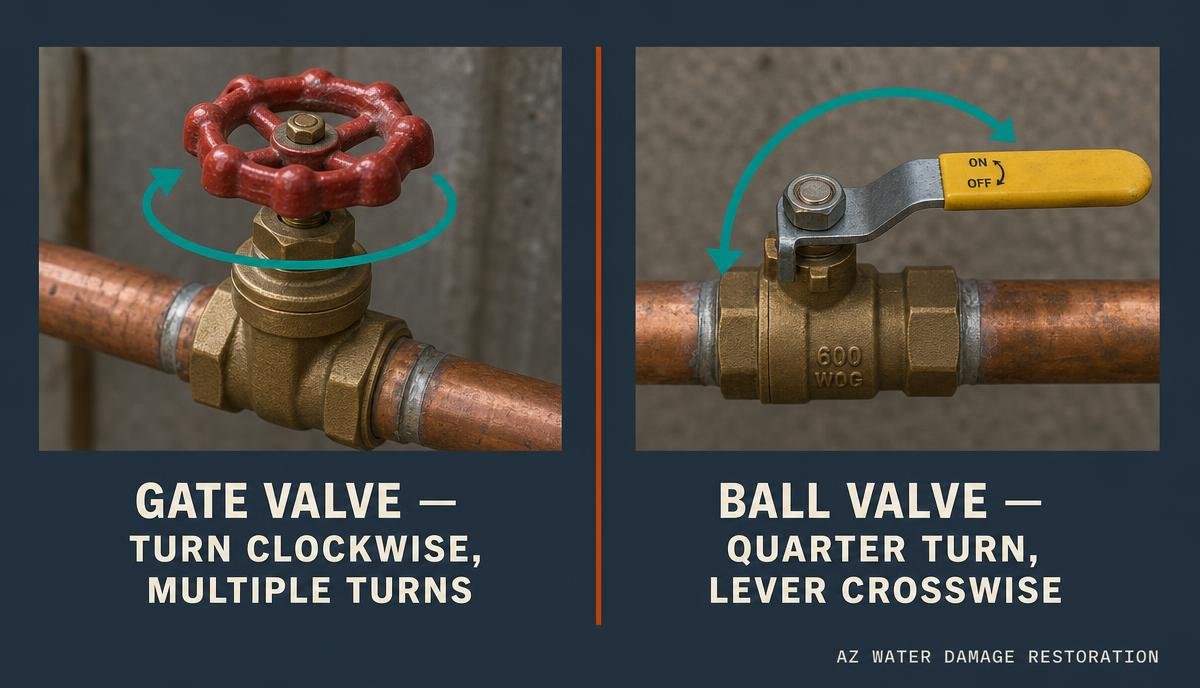 Side-by-side comparison of a round gate valve handle and a lever ball valve handle