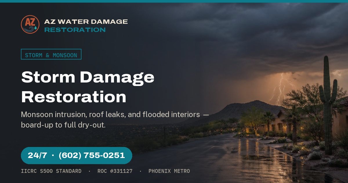 Emergency storm flood diversion using sandbag barriers and plastic sheeting protecting an Arizona residential property